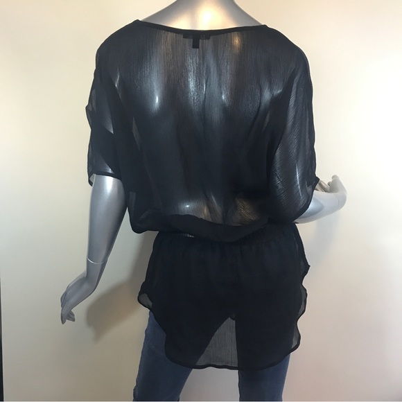 Sheer Black Express Top Medium Blouse Peplum Tunic Style - Picture 7 of 15